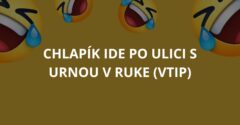 Chlapík ide po ulici s urnou v ruke (Vtip)