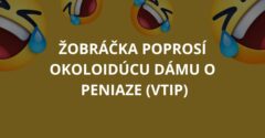 Žobráčka poprosí okoloidúcu dámu o peniaze (Vtip)